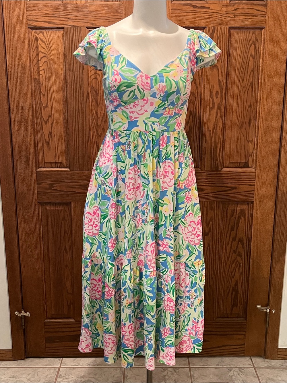 Lilly Pulitzer Bayleigh Flutter Sleeve Long Midi Dress 4-6